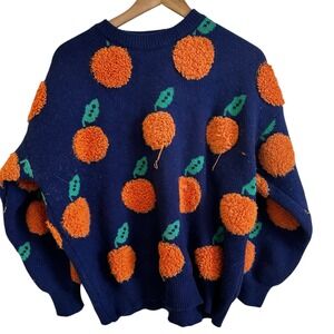 Orange Pom Pom Sweater‎ Funky Knit Pullover Novelty Cute Cozycore medium